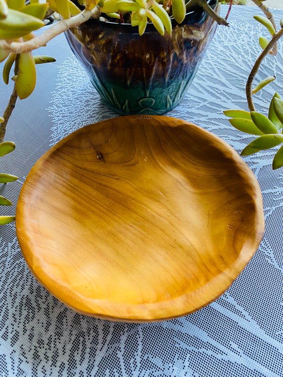 Vintage Handmade Carved Artisan Signed AK Art Wood Alaskan Plate Dish