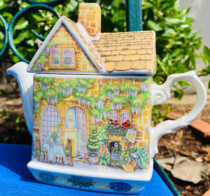 Vintage Sadler Ceramics Made in England Colorful Ornate House Shape Tea Pot