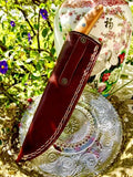 Rare Custom Handmade Damascus Chef Knife Paka Wood + Leather Sheath