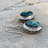 Sterling Silver 925 Green Seraphinite Charoite Gem Stone Round Earrings 6g