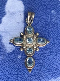 Sterling Silver 925 Aquamarine Cross Pendant