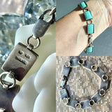 Sterling Silver 925 Signed NF Thailand Turquoise Rectangle Link Bracelet