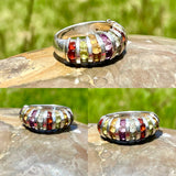 Vintage Multi Gem Amethyst Peridot Garnet Rainbow Stone Sterling Silver Ring 7