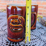 Vintage Hall Pottery Letter G Brown Coffee Beer Mug Stein Cups w Handle Set of 2
