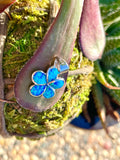 Flower Blue Fire Opal Inlay Signed K 925 Sterling Silver Pendant For Necklace