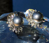 Joan Rivers Signed Vintage Faux Pearl White Rhinestone Gold Tone Pierce Earrings