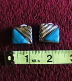 Vintage Signed Mexico TC66 Taxco Sterling Silver 925 Turquoise Clip On Earrings