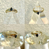 10K Yellow Gold Signed A153 Diamond & Marquise Sapphire Blue Gem Stone 2g Size 7