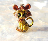 Signed TORTOLANI Vintage Brooch Pin Cat Lion Cub Painted Gold Tone Animal Figure