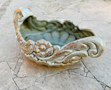 Vintage Floraline Florence Ceramics Pasadena CA Teal Gold Tone Decorative Bowl