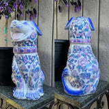 Antique White Pink Purple Blue Porcelain Floral Pattern Signed Dog Cookie Jar