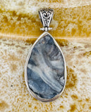 Vintage Sterling Silver 925 Blue Galaxy Druzy Agate Crystal Hinged Pendant 19.5