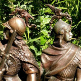 Rare Antique Copper Metal Roman Soldier Warrior Sculpture Statues Dragon Helmets