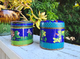 Antique Chinese Cloisonné Enamel Floral Cylindrical Trinket Box Ginger Jar Set