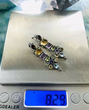 Vintage Garnet Citrine Peridot Amethyst Blue Topaz Sterling Silver 925 Earrings