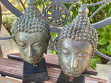 Vintage Metal Bronze Verdigris Green Tone Buddha Head Mounted Buddhist Decor Set
