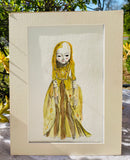 Original Ink Art Doll Woman in Dress Artist Signed Nichole Matted Picture