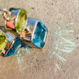 Sterling Silver 925 Blue Topaz & Peridot Gem Stone Dangle Drop Earrings 7.6g