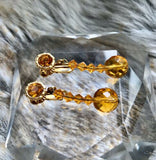 Vintage Signed Vendome Amber Rhinestone Dangle Drop Earrings