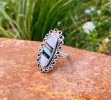 Sterling Silver 925 Turquoise Mother of Pearl Black Onyx Stone Ring 6.57g Size 7