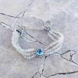 Sterling Silver 925 Beautiful Blue Gemstone Beaded Clear Quartz Bracelet 22.3g