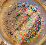 Vintage Metal Copper Hand Painted Aztec Mayan Calendar Decorative Art Plate