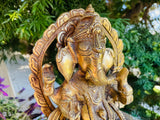 Vintage Heavy Brass Gold Tone Ganesh Elephant Hindu Deity Ganesha Art Statue