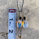 Sterling Silver 925 Opalite Onyx Black Stone Teardrop Dangle Drop Earrings 4.2g