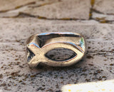 Sterling Silver 925 Ichthys Christian Jesus Fish Arcs Symbol Religious Ring 7