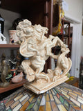 Vintage Greek Roman Warrior on Horse Fighting Demon Plaster Studio Art Sculpture