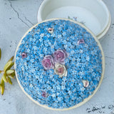 Antique Ornate Ceramic Blue Flower Signed Germany Floral Jar Container w Lid