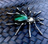 Sterling Silver Malachite Green Stone Spider Signed Esther Spencer Navajo