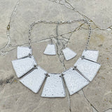Silver Tone Hammered Bib Necklace and Earrings Fashion Jewelry Set