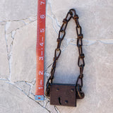 Antique Metal Pad Lock And Chain With No Key Signed Triangle
