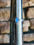 Sterling Silver 925 Blue Moonstone / Labradorite Marquise Eye Stone Ring 8