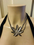 Vintage Hand Made Sterling Silver 925 Pot Leaf Necklace