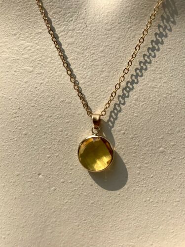 Beautiful Citrine Tone Circular Round Faceted Stone Gold Tone Necklace