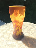 Vintage Emile Galle Reproduction Art Glass Amber MultiColor Leaves Cup Mug Vase