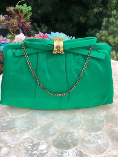 Vintage After Five Green Gold Tone Handbag Clutch with Rhinestones & Coin Purse