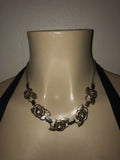 Vintage Gold tone Repoussè Ornate Rose Link Necklace