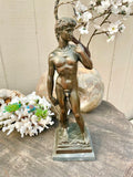 Vintage Michelangelo's David Bronze Copper Mixed Metal16" Statue On Marble Base