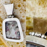 Vintage Artisan Abstract Pink Tourmaline Quartz Gem Stone Hinged Pendant 19.3g