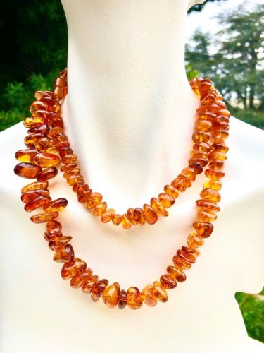 Vintage Genuine Baltic Yellow Amber Graduated Bead Hand Knotted Necklace