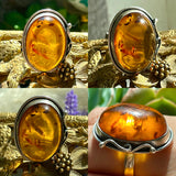 Antique Sterling Silver 925 Amber Oval Artisan Handmade 10.27g Size 7 Ring