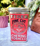 Vintage Bright Tiger Chewing Tobacco 5 Cent Cheinco Ad Metal Container Tin