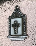 Antique Sterling Silver 925 Mother Of Pearl Marchasite Cathedral Pendant