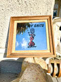 Vintage Kiss My Grits Woman Smoking Framed Mirror Art Wall Picture Decor Rare