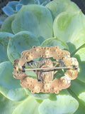 Antique Ornate Floral Motif Woman Gold Tone & Multi Color Rhinestone Pin Brooch