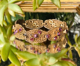 Antique Filigree Ornate Gold Tone Purple Rhinestone Faceted Bracelet