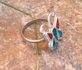 Sterling Silver 925 Turquoise Coral Stone Mosaic Butterfly Ring 3.18g Size 5.75